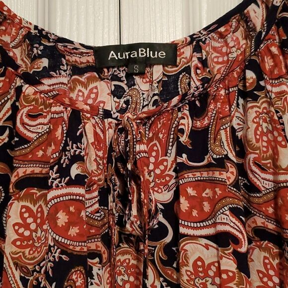Aura Blue Long Sleeve Floral Paisley Peplum Top Size Small - Picture 6 of 9